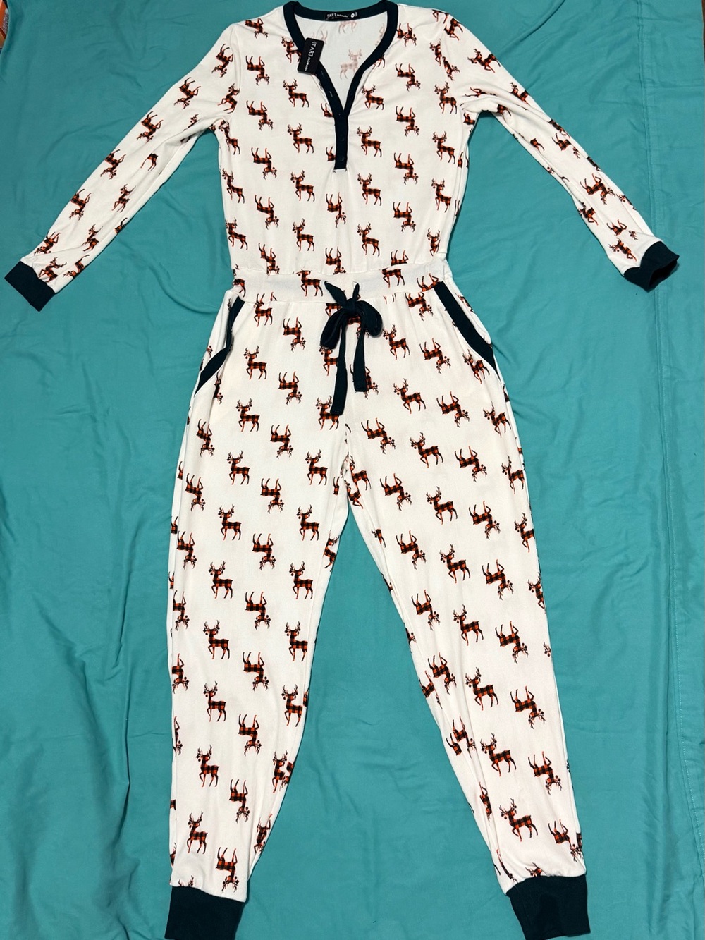 Womens Tart Intimates Tenlie Plaid Reindeer Pajamas Jumpsuit S NWT